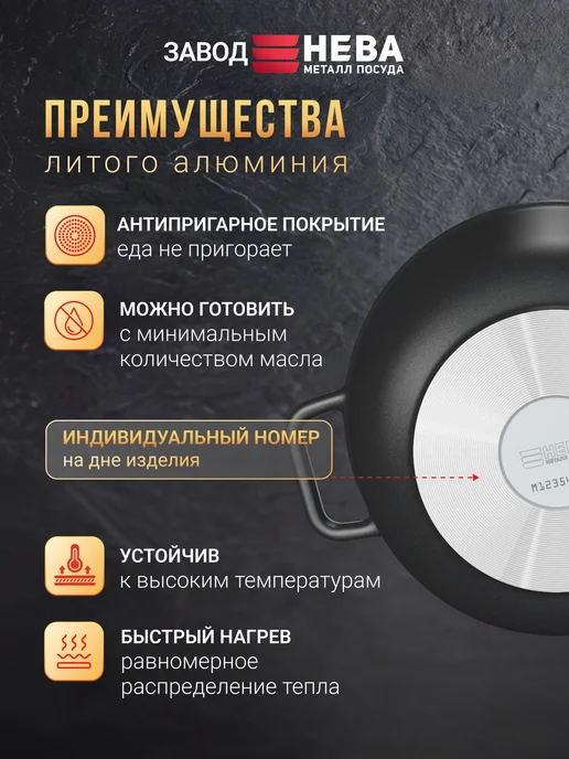 Нева Металл Посуда Казан с крышкой сковородой 3л, 7 л, фото 3