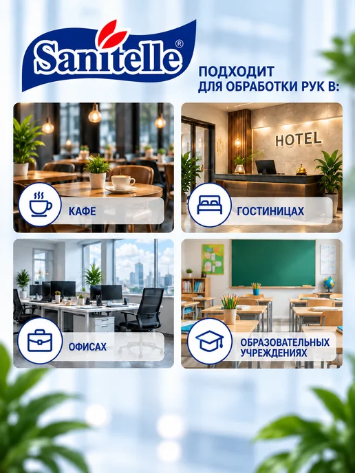 Sanitelle Антисептик для рук гель с Алоэ Вера и вит. Е, 1 л, 1 л, фото 4