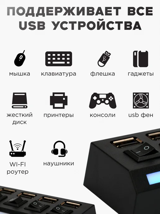 GEMBIRD USB HUB 2.0 4 порта 4 в 1, черный, фото 2