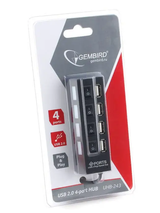 GEMBIRD USB HUB 2.0 4 порта 4 в 1, черный, фото 7