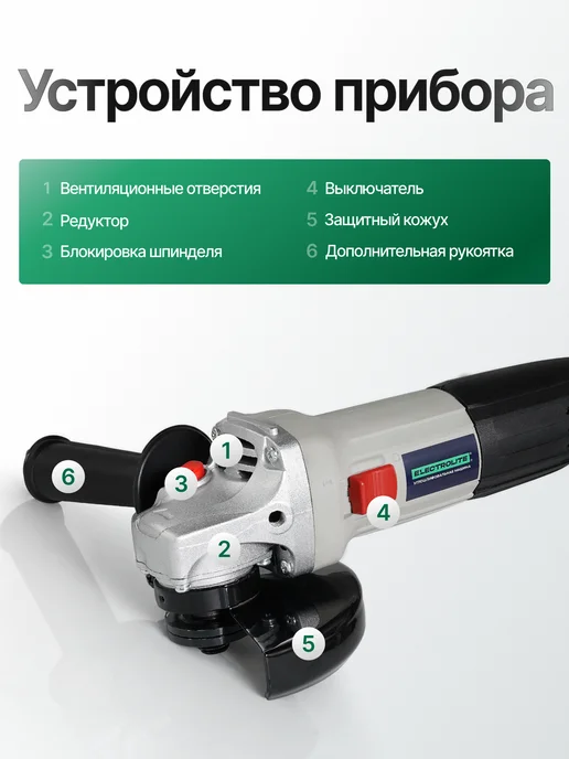 ELECTROLITE Сетевая угловая шлифовальная машина УШМ 1100, серый, фото 6