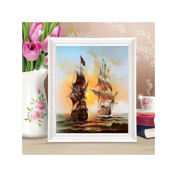 Роспись по холсту "Корабли в море" по номерам