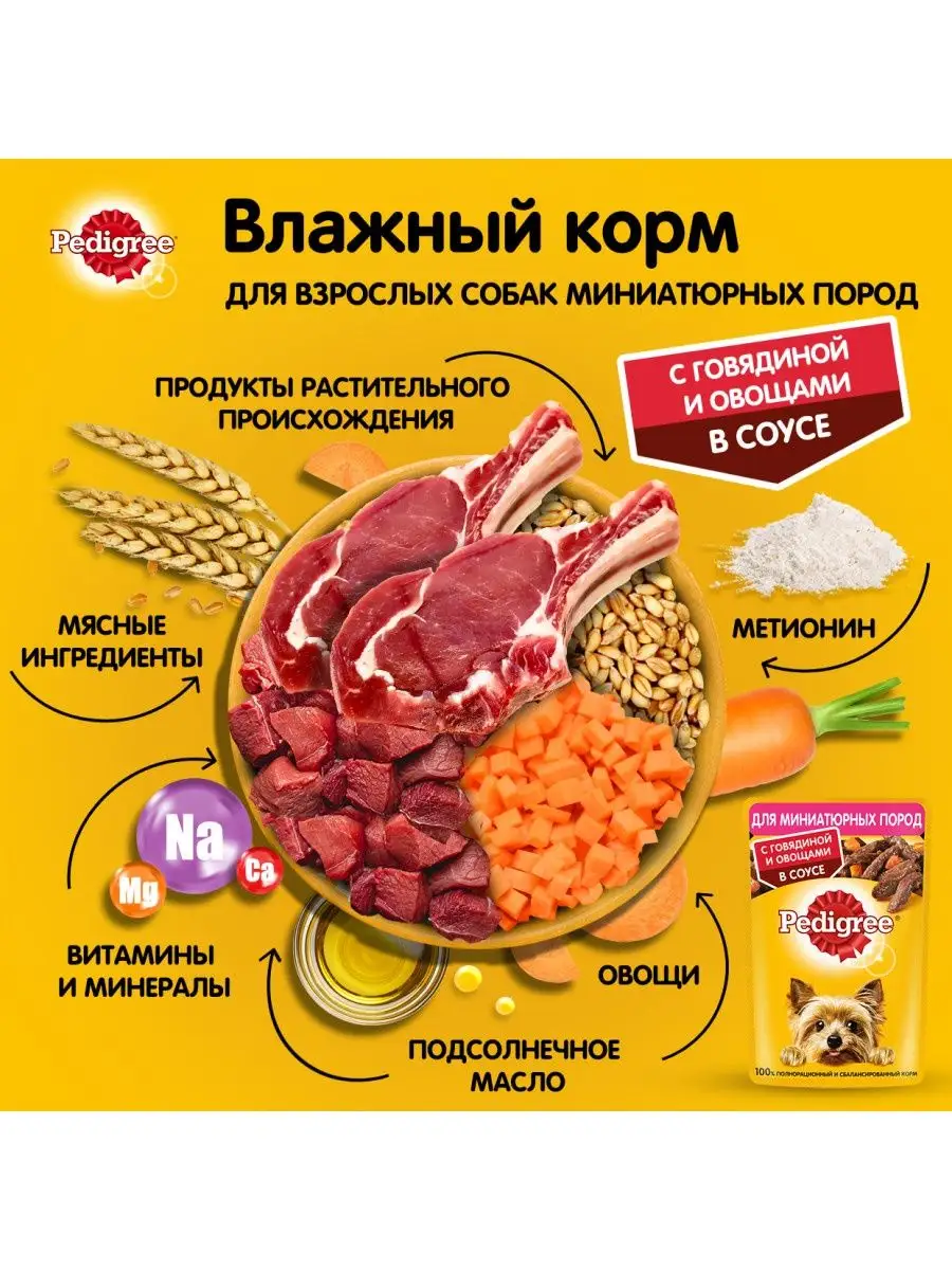 Влажный корм Pedigree для миниатюрных собак, говядина 24x85г Pedigree  14358509 купить в интернет-магазине Wildberries