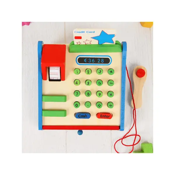 Игрушка деревянная "Касса", в наборе деревянные монетки, кар