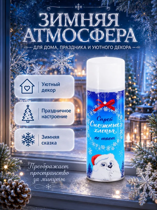 Страна Карнавалия Искусственный снег иней спрей в баллончике на новый год, вариант, фото 8