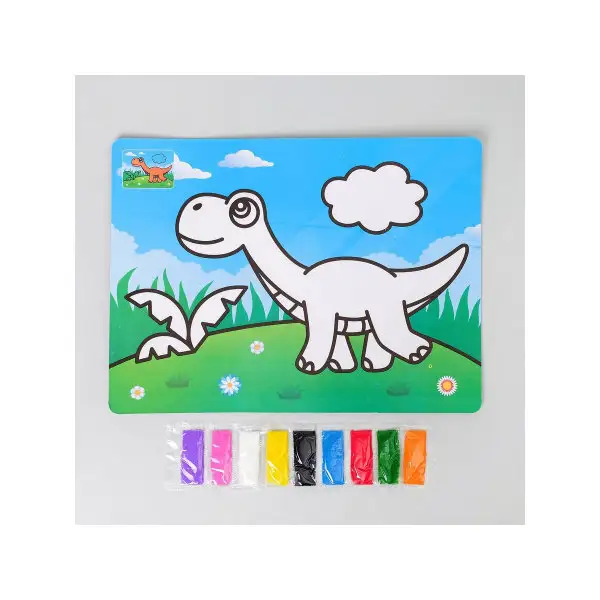 Фреска с цветным основанием "Динозавр" 9 цветов песка по 2 г