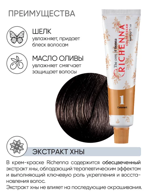 Richenna Профессиональная краска для волос без аммиака, коричневый, фото 3