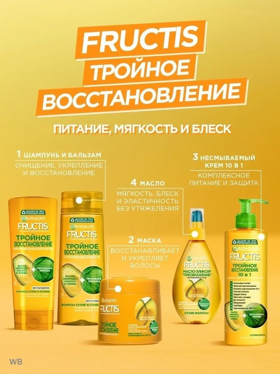 Масло-эликсир для волос восстанавливающее 150мл Garnier 2026421 купить за  456 ₽ в интернет-магазине Wildberries