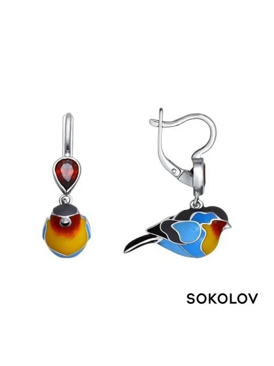 Серьги из серебра с фианитами и эмалью SOKOLOV 2048473 купить за 3 999 ₽ в  интернет-магазине Wildberries