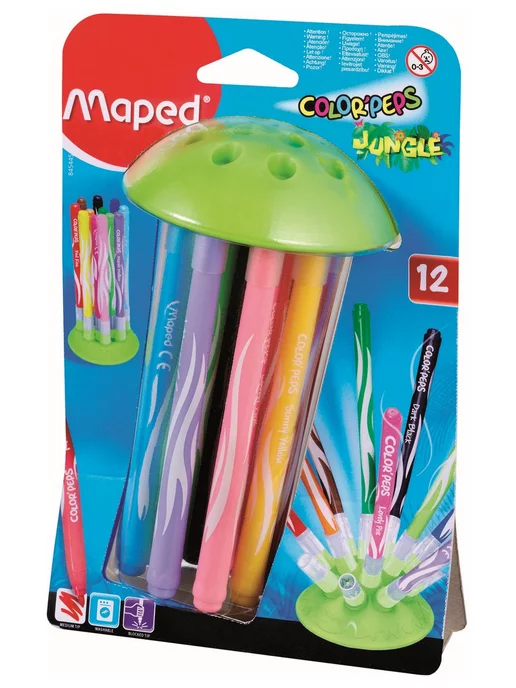 MAPED Фломастеры JUNGLE INNOVATION на подставке 12цв, синий