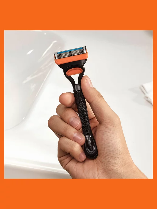 GILLETTE Бритва мужская Fusion 5, станок для бритья с 2 кассетами, оранжевый, фото 7
