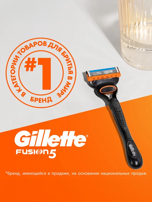 GILLETTE Бритва мужская Fusion 5, станок для бритья с 2 кассетами, оранжевый, фото 8