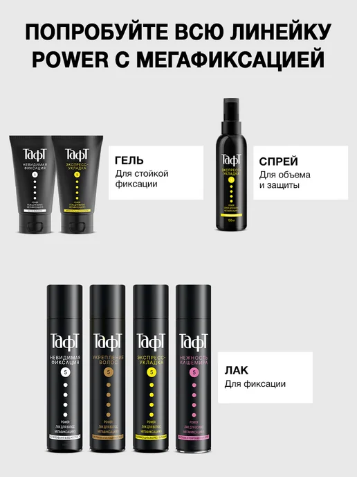 тафт Лак для волос Power Нежность кашемира, мегафиксация, 225 мл, 225 мл, фото 7