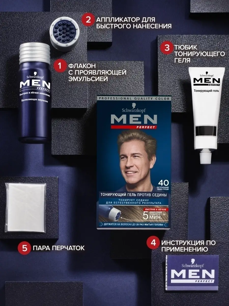 Men Perfect Краска для волос, гель против седины, 80 мл Schwarzkopf 2349261  купить в интернет-магазине Wildberries