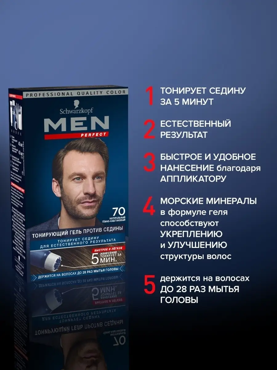 Men Perfect Краска для волос, гель против седины, 80 мл Schwarzkopf 2349262  купить в интернет-магазине Wildberries