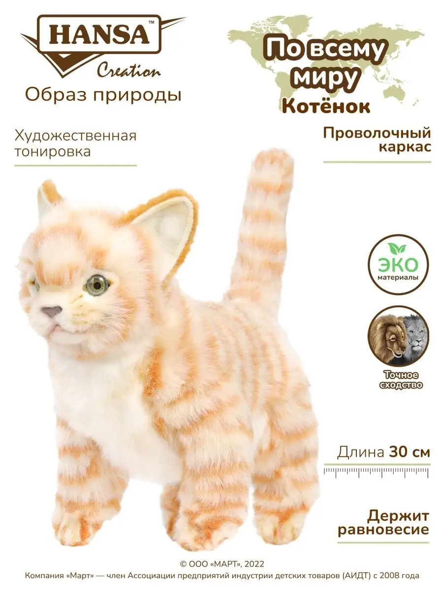 Реалистичная Мягкая игрушка Котёнок 30 см Hansa Creation 2506500 купить за  5 541 ₽ в интернет-магазине Wildberries