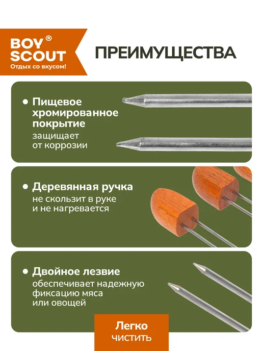 Boyscout Шампура для шашлыка с деревянной ручкой, 4 шт, фото 2