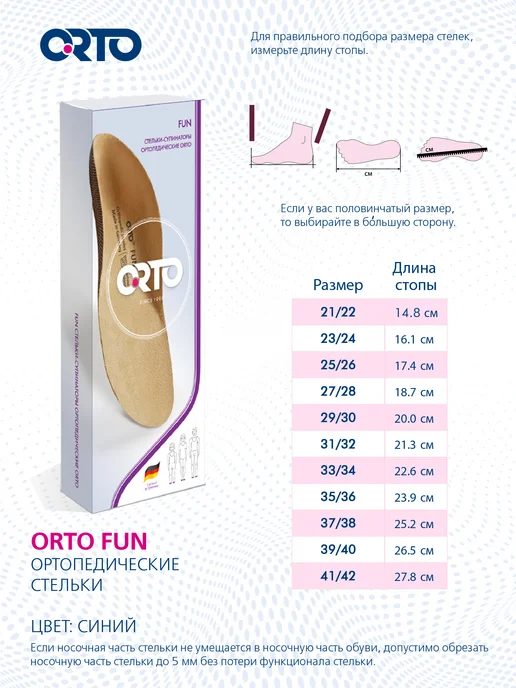 Orto Стельки ортопедические с боковой поддержкой FUN (детские), синий, фото 8