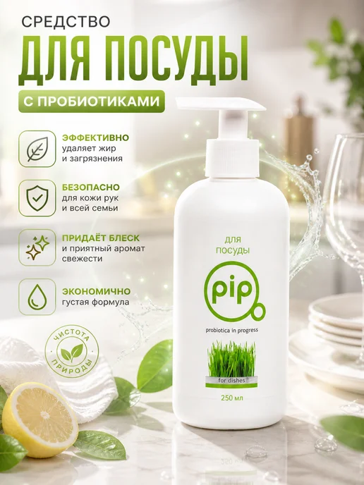 Pip Моющее средство для посуды экологичное 250 мл, 250 мл