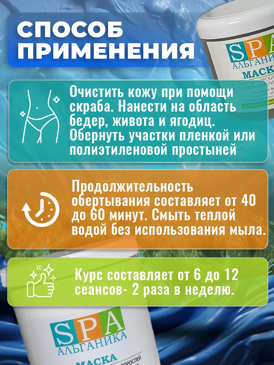 Обертывание для похудения с Голубой Глиной банка750мл Альганика 3400333  купить за 726 ₽ в интернет-магазине Wildberries