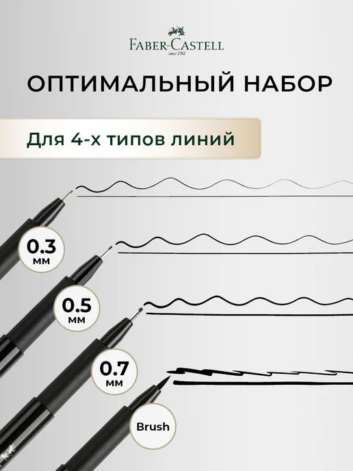 Faber-Castell Ручки капиллярные линеры черные Pitt Artist Pen 4шт, 4 шт, фото 2