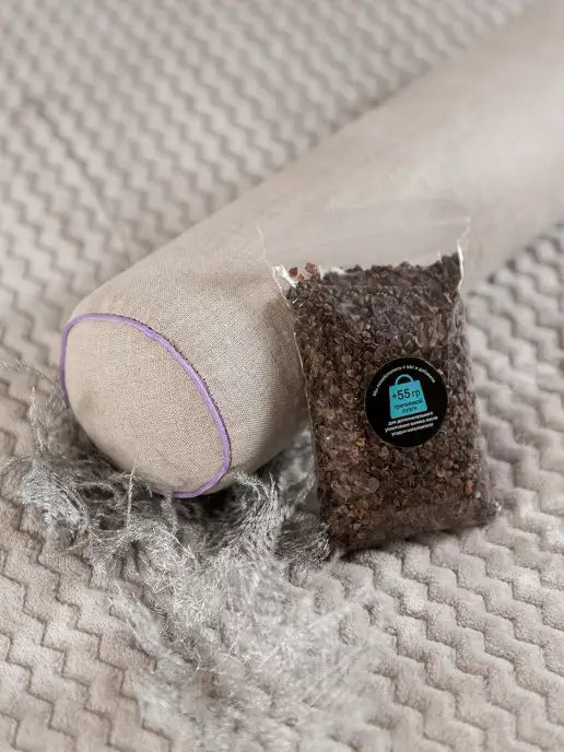 BIO-TEXTILES Валик для спины и шеи с лузгой гречихи 40х10 чехол рогожка, Валик спины лавандой чехол, фото 8