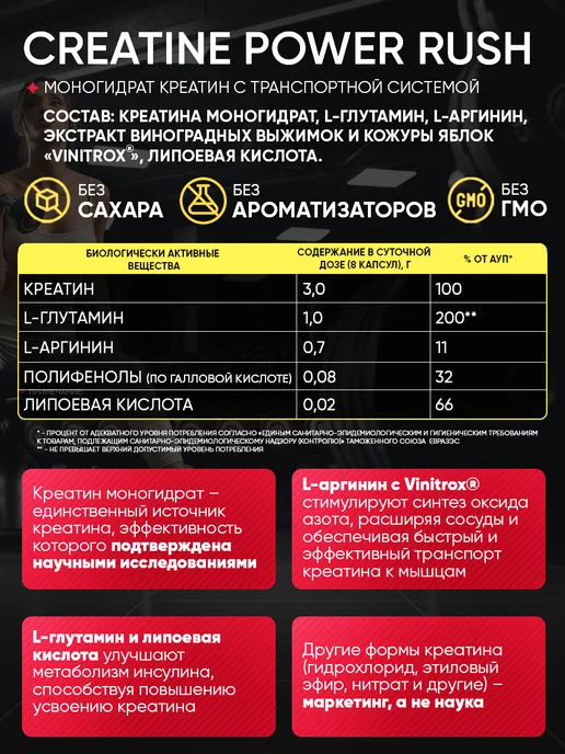 АКАДЕМИЯ-Т Креатин моногидрат в капсулах Creatine Power Rush (120 caps), 220 мл, фото 3