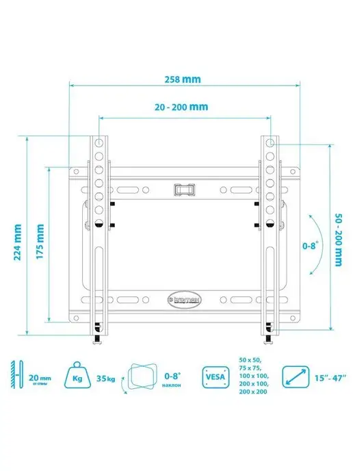 Kromax Кронштейн для телевизора 15-47" настенный IDEAL-6w, белый, фото 6