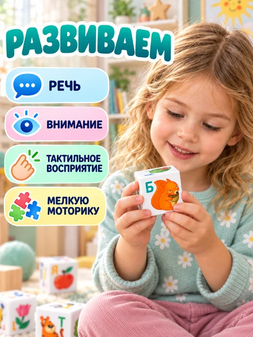 ДЕСЯТОЕ КОРОЛЕВСТВО Развивающие кубики с буквами для детей "Учим алфавит", вариант, фото 5