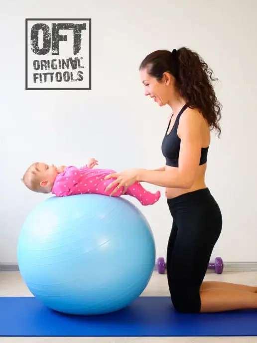 ORIGINAL FITTOOLS Фитбол 75 см спортивный мяч гимнастический с насосом, голубой, фото 3