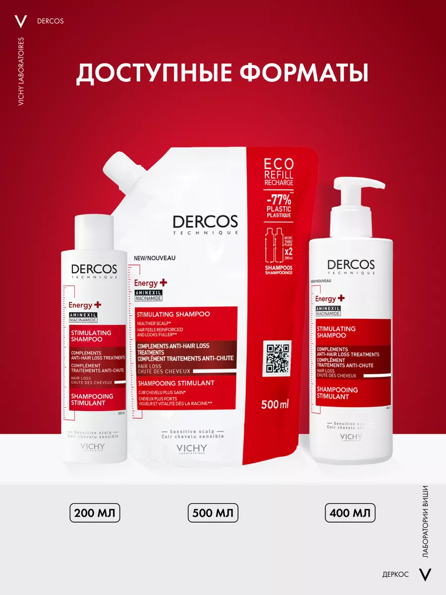 DERCOS ENERGY+ Шампунь для волос от выпадения 400 мл VICHY 3902951 купить  за 1 488 ₽ в интернет-магазине Wildberries