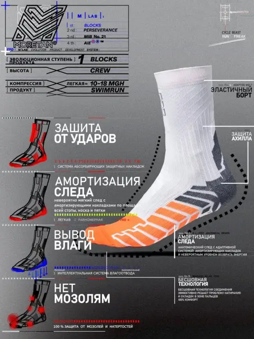 Moretan Носки спортивные для бега и ходьбы по пересечённой местности, белый
