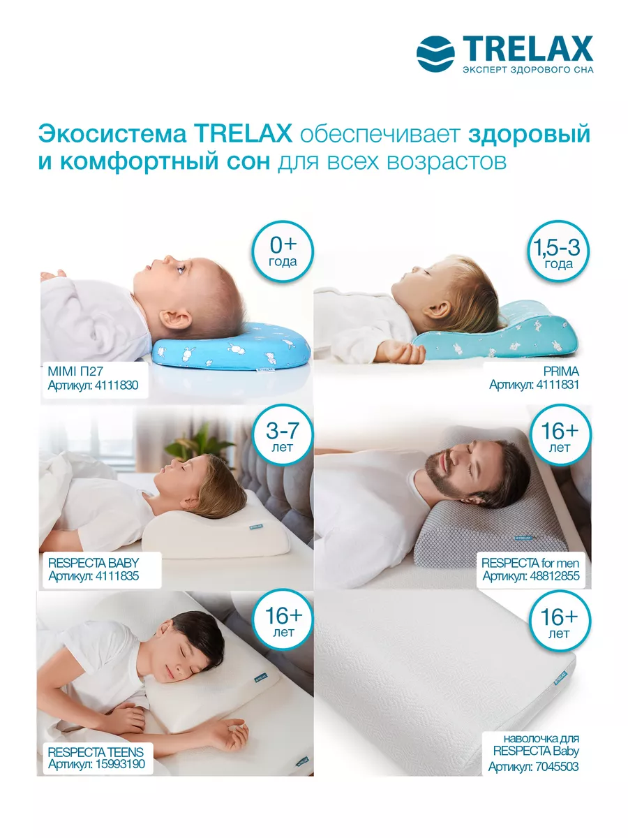 Подушка для детей с эффектом памяти Respecta Baby TRELAX 4111835 купить за  3 510 ₽ в интернет-магазине Wildberries