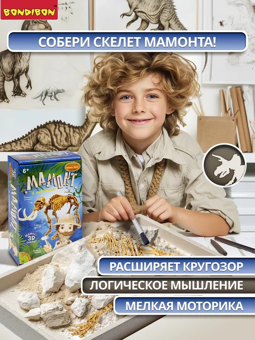 Bondibon Раскопки для детей Мамонт 3D скелет, белый, фото 4