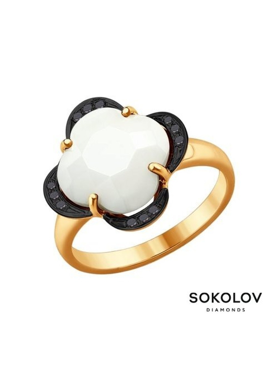 Кольцо керамика чёрное золото бриллиантиками Соколов