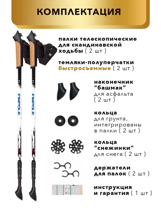 Finpole Палки для скандинавской ходьбы складные 60% Carbon, белый, фото 8