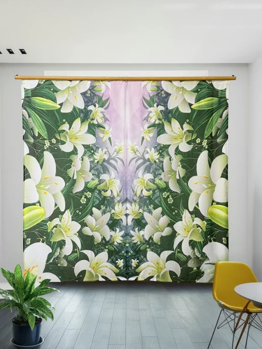МарТекс Тюль в гостиную, в спальню Белые лилии 145х270 (2шт), 145x270, 2 шт, фото 5
