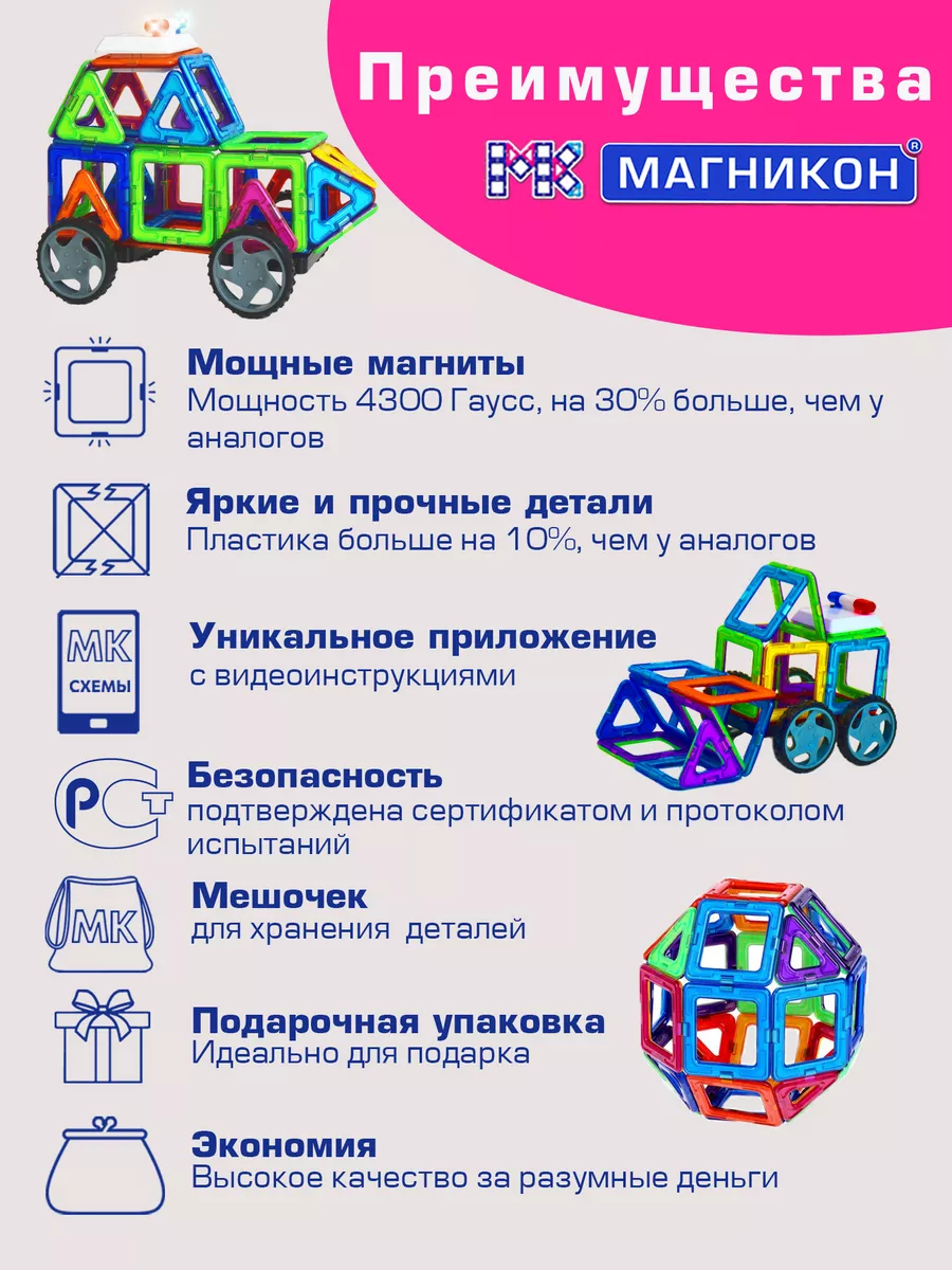 Магнитный конструктор МК-34 Автомобиль МАГНИКОН 4464455 купить за 1 850 ₽ в  интернет-магазине Wildberries