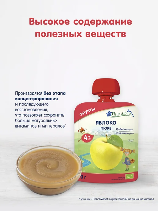 Fleur Alpine Пюре детское ЯБЛОКО, с 4 месяцев, 6 шт. по 90 г, 6 шт, 90 г, фото 8