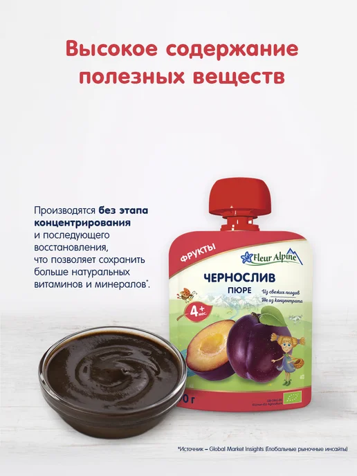 Fleur Alpine Пюре детское ЧЕРНОСЛИВ, с 4 месяцев, 6 шт. по 90 г, 6 шт, 90 г, фото 8
