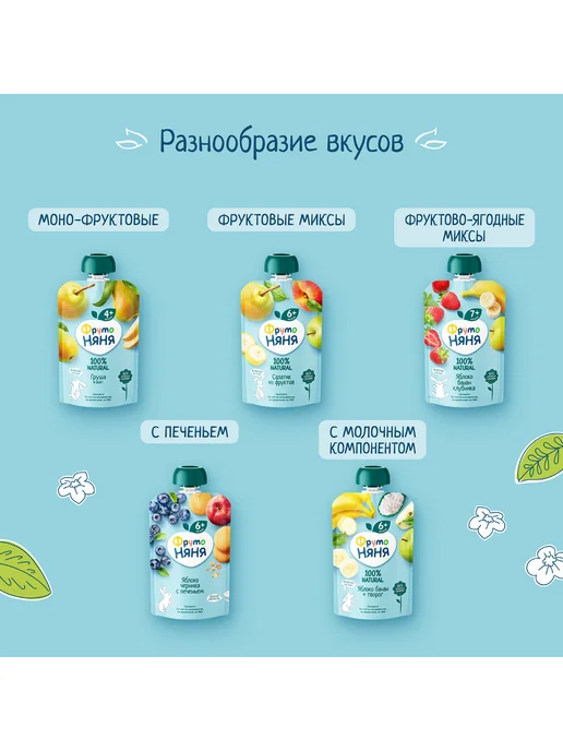 ФрутоНяня Десерт из клубники, яблока и банана, 90г (12 шт), 90 г, 12 шт, фото 5