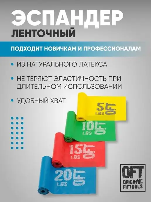 ORIGINAL FITTOOLS Эспандер ленточный широкий для фитнеса 6,8 кг, 9 кг, фото 4