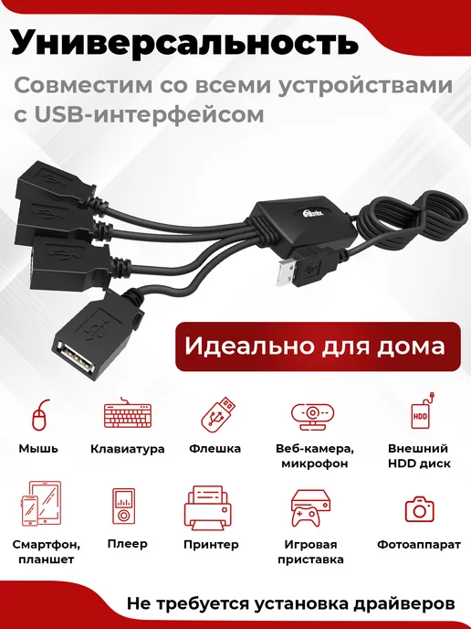 RITMIX USB разветвитель для ноутбука зарядка телефонов смартфонов, черный, фото 3