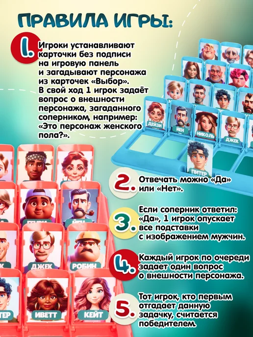 DREAM MAKERS Настольная игра для детей Угадай Кто, синий, фото 7
