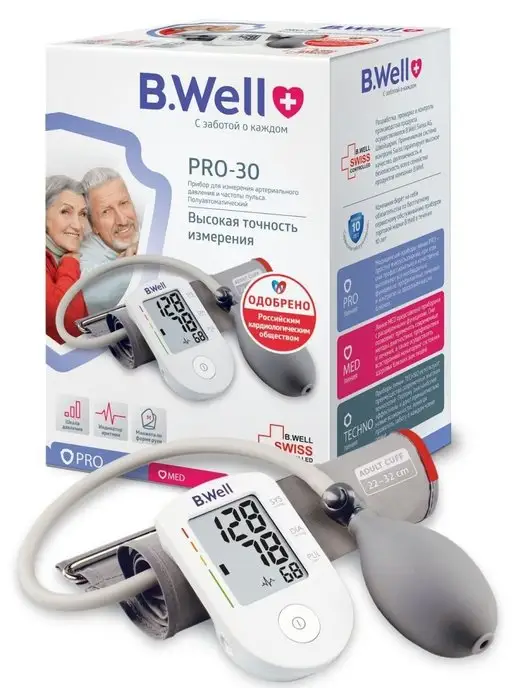 B.Well Тонометр полуавтоматический PRO-30, манжета 22-32 см, вариант, фото 5