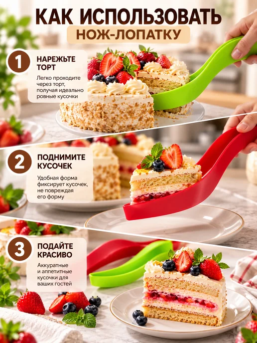Выручалочка Нож для торта, набор из 2-х шт, зеленый, фото 3