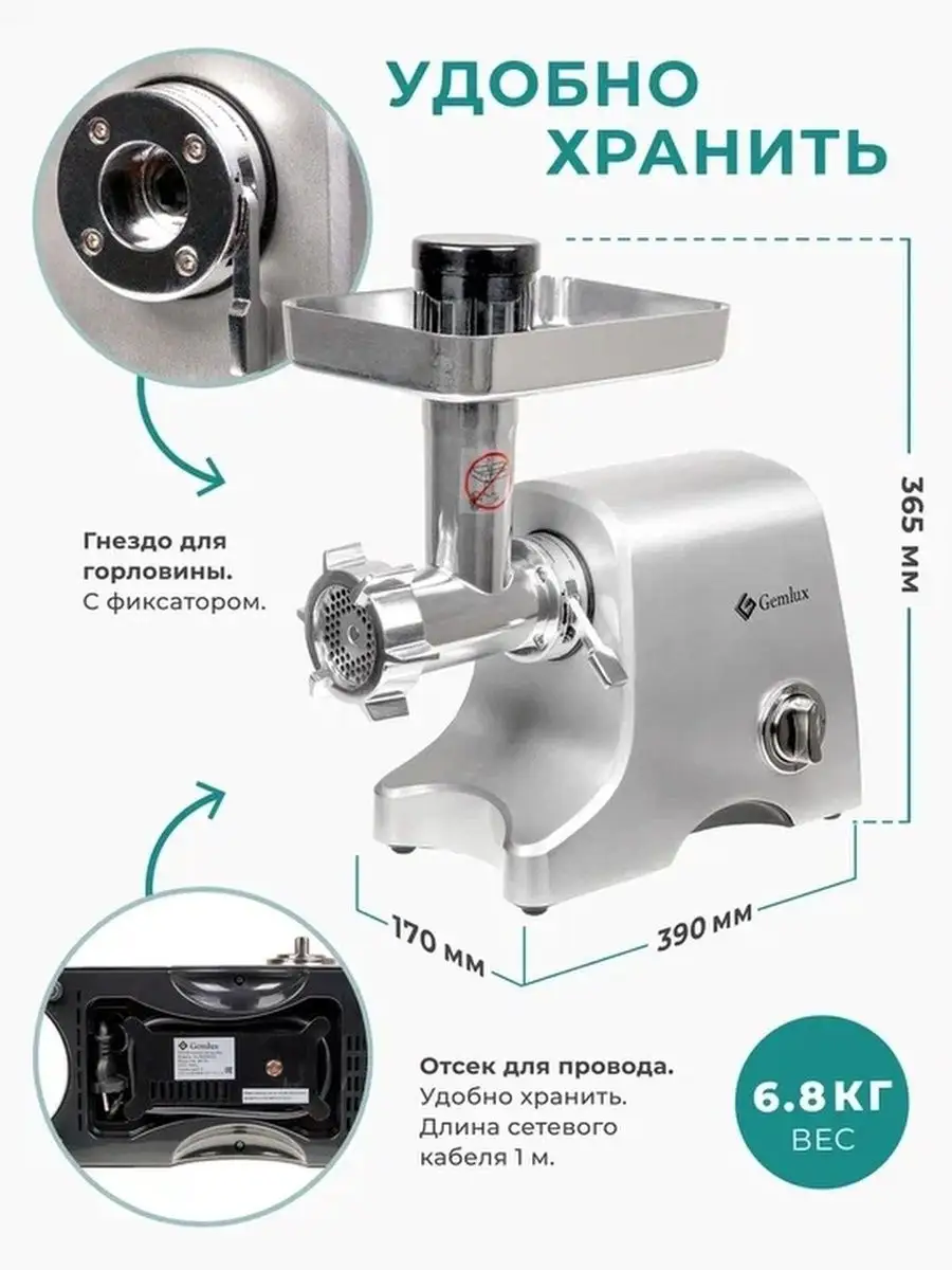 Мясорубка электрическая с насадками для колбасы Gemlux 5055216 купить за 9  494 ₽ в интернет-магазине Wildberries