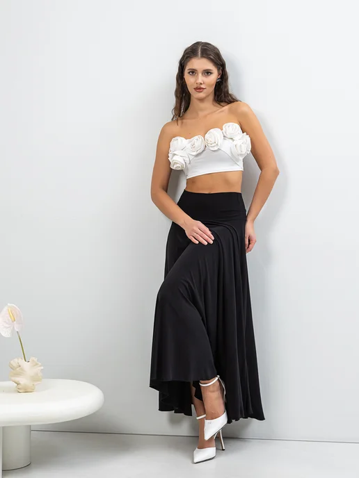 Elena Collection Юбка женская длинная солнце клеш макси черная, черный, фото 3