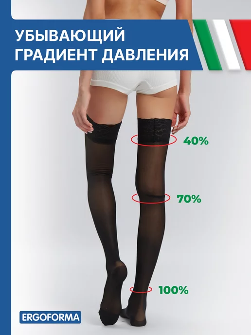 ERGOFORMA Компрессионные чулки 2 класс от варикоза, черный, фото 8