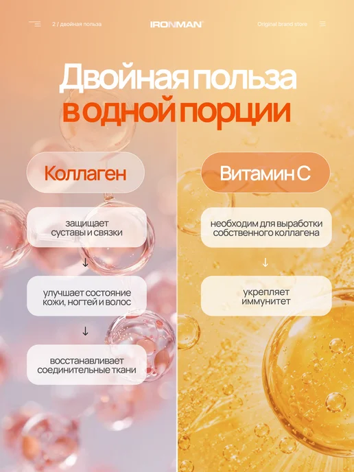 IronMan Коллаген с витамином C для суставов и кожи 300 г, 144 капсулы, фото 2